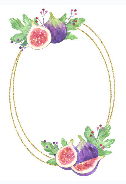 水彩无花果椭圆形框架图片下载