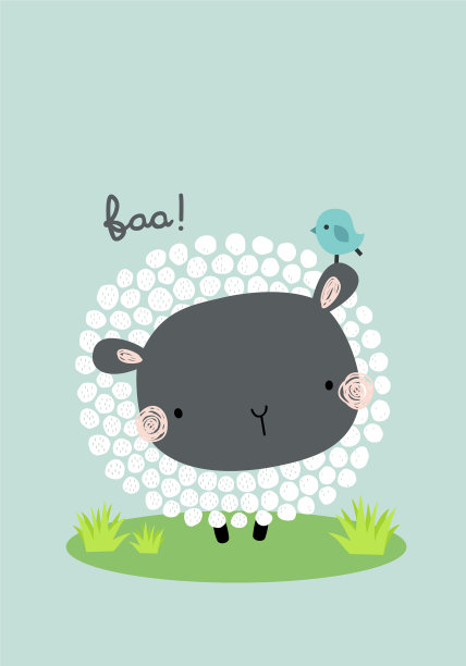 可爱的动物肖像卡通羊和鸟图片下载