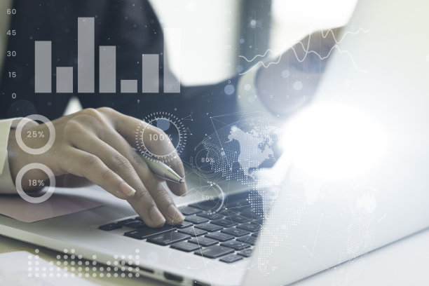 商人分析销售数据和经济增长图表。商业策略。抽象的图标。股票市场。数字营销。图片下载