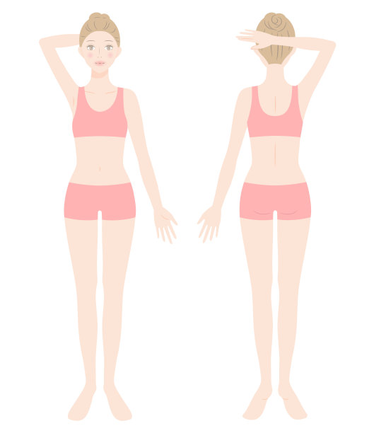女人全身在运动胸罩和短裤。站立女性的前后视图。美体护理理念图片下载