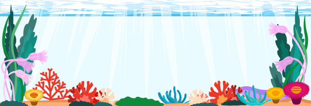 水下和彩色海藻插图背景材料图片下载