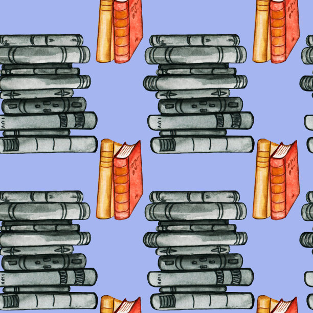 无缝水彩图案。学校的书。回到学校。纸上画着书。一堆复古书。开卷无缝模式。图片下载