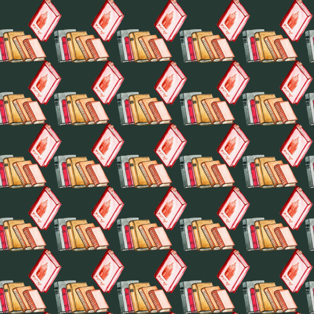 无缝水彩图案。学校的书。回到学校。纸上画着书。一堆复古书。开卷无缝模式。图片下载