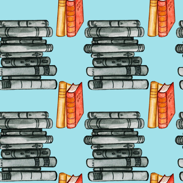 无缝水彩图案。学校的书。回到学校。纸上画着书。一堆复古书。开卷无缝模式。图片下载