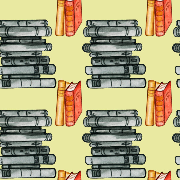 无缝水彩图案。学校的书。回到学校。纸上画着书。一堆复古书。开卷无缝模式。图片下载