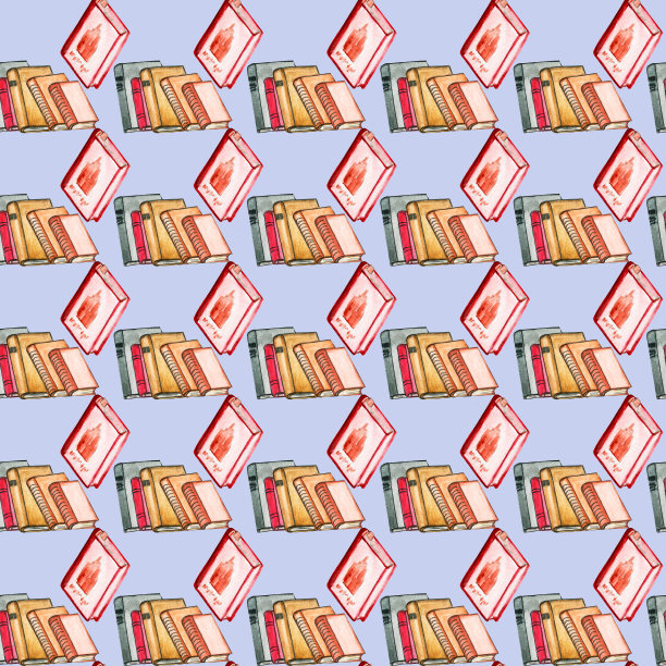 无缝水彩图案。学校的书。回到学校。纸上画着书。一堆复古书。开卷无缝模式。图片下载