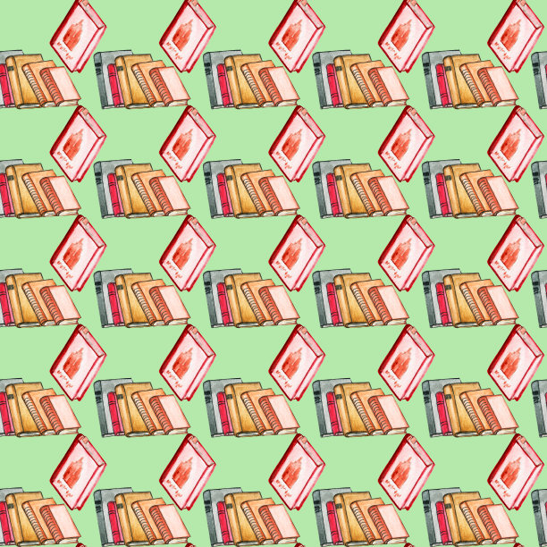 无缝水彩图案。学校的书。回到学校。纸上画着书。一堆复古书。开卷无缝模式。图片下载