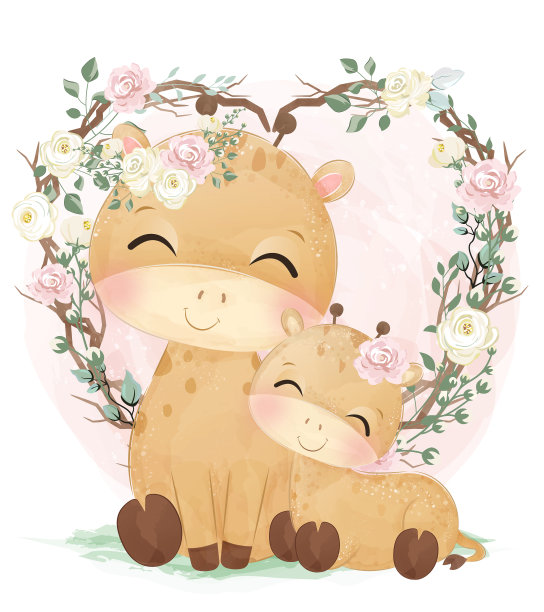 可爱的妈妈和bagiraffe图片下载