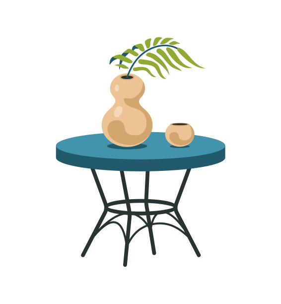 装饰花瓶与热带叶子在桌子上图片下载