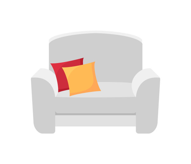 灰色扶手椅与彩色枕头隔离在白色图片下载