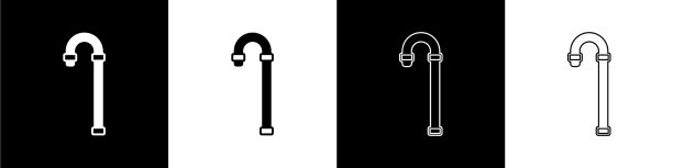 设置手杖手杖图标孤立在黑色和图片下载