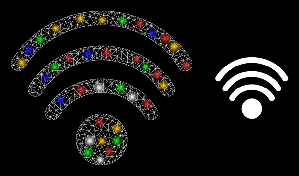 网格wi-fi光源耀眼图标与明亮的颜色图片下载