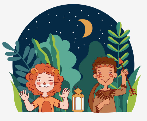 可爱的孩子们穿着狂欢节的服装。矢量图图片下载