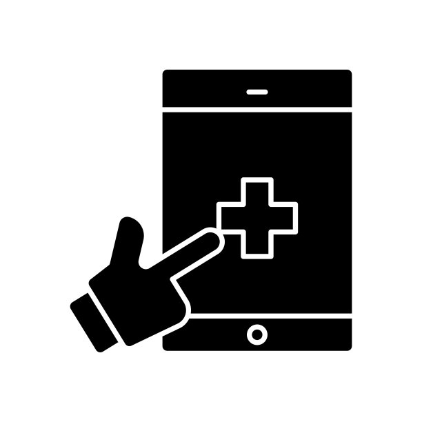手部触摸带有电话联系方式的医疗图标图片下载
