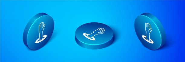 等距帮助手图标孤立在蓝色图片下载