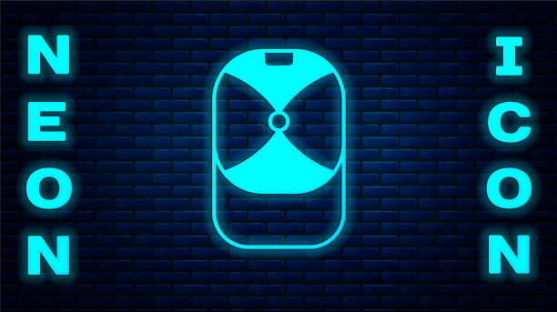 发光的霓虹灯棒球帽图标孤立在砖图片下载