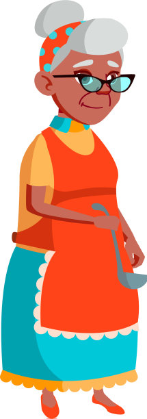 老妇人在厨房卡通上做饭图片下载