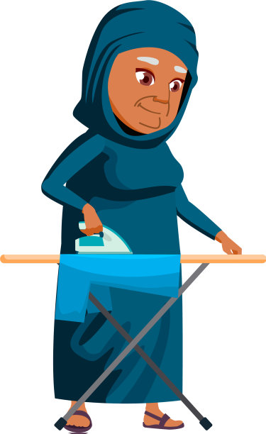 老阿拉伯妇女熨衣服卡通图片下载
