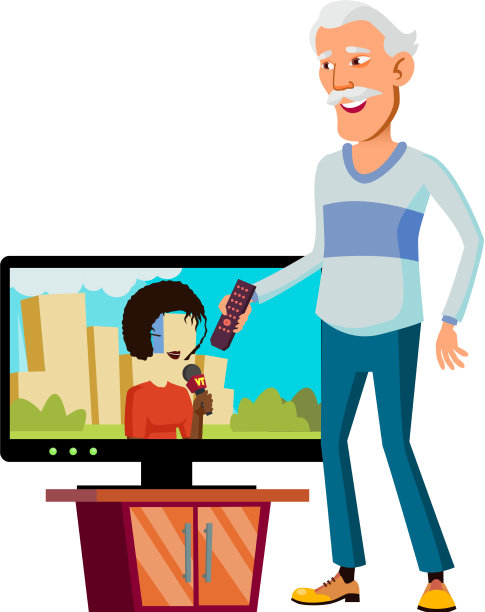 韩国老人在看电视卡通新闻图片下载