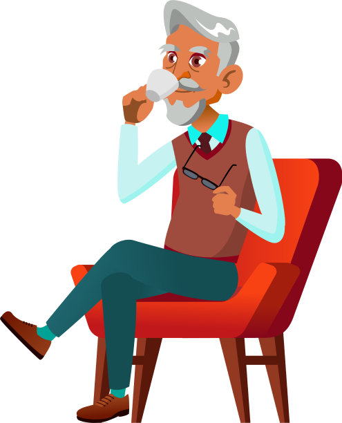 优雅的老人在客厅喝咖啡图片下载