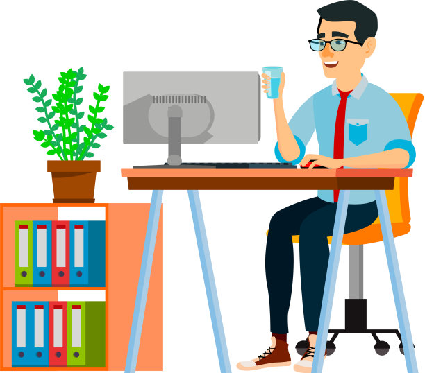 受启发的程序员在家庭办公室喝水图片下载