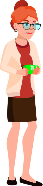 搞笑的红发女人在厨房喝茶的卡通片图片下载