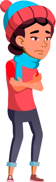 冰冻女孩在冬季的帽子和围巾卡通图片下载