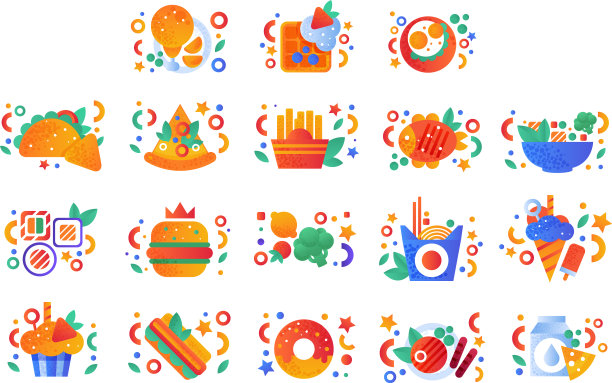 快餐菜肴设置饮料和甜点图标图片下载