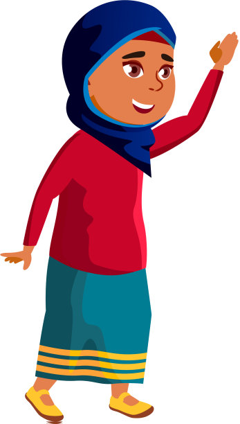 穆斯林女孩向卡通爸爸打招呼图片下载