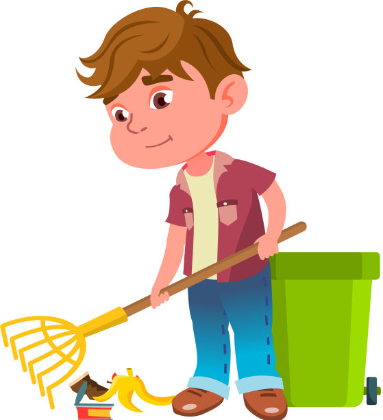 小男孩小孩在街上清理垃圾卡通图片下载