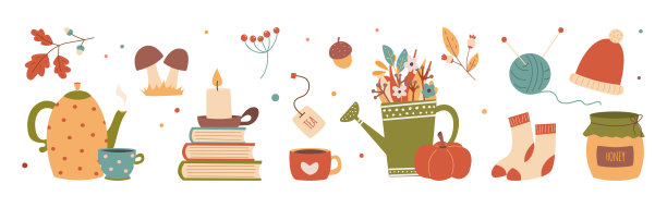 秋天可爱舒适的设计元素装饰束。图片下载