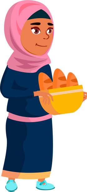 伊斯兰女孩在家里拿着面包盘图片下载