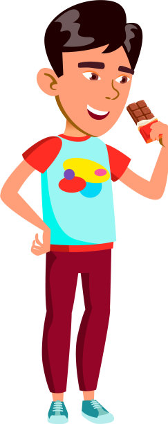 亚洲十多岁男孩在公园吃巧克力棒图片下载