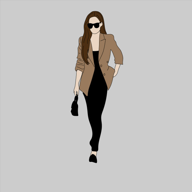 一个穿着黑色连衣裙和棕色夹克的女孩图片下载