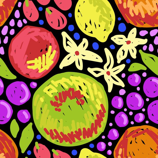 黑色无缝背景与明亮的夏季水果和浆果图片下载