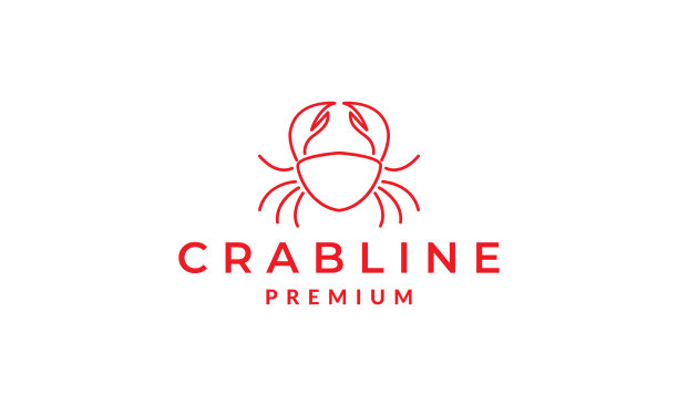 螃蟹线海鲜标志红色图标设计图片下载