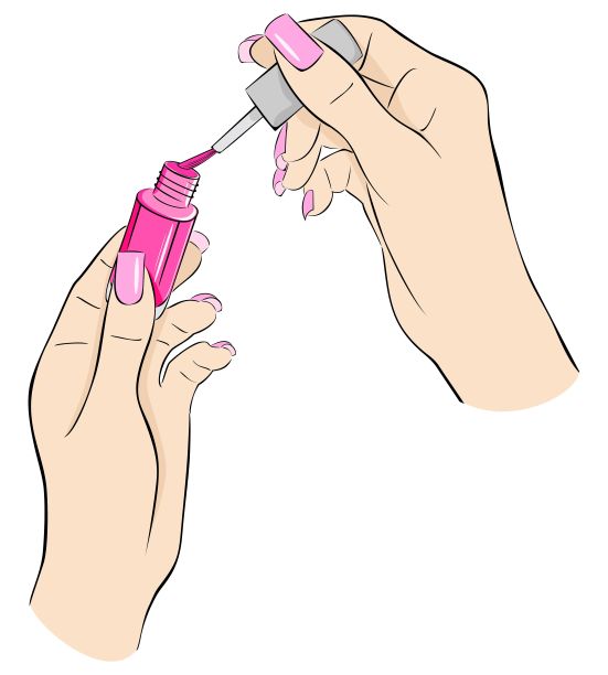 一瓶粉红色的指甲油。女性的手有修指甲和清漆图片下载