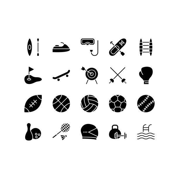 运动器材平线图标设置。体育运动，游戏设备和活动。简单的平面矢量插图商店，网站或移动应用程序图片下载