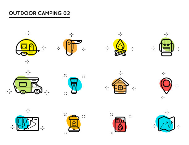 设置野营和户外活动图标图片下载