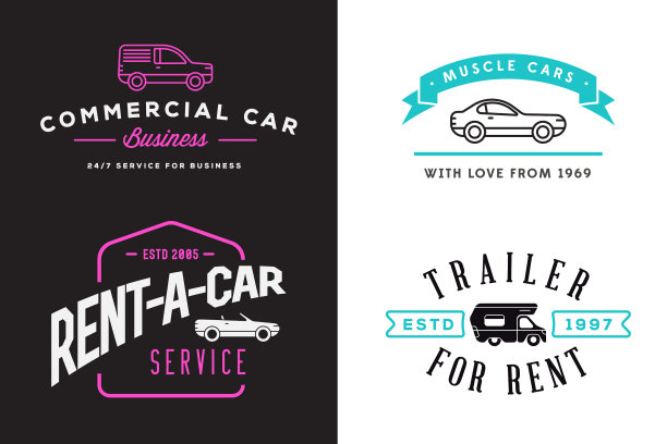 设置四个汽车租赁或汽车服务标志图片下载