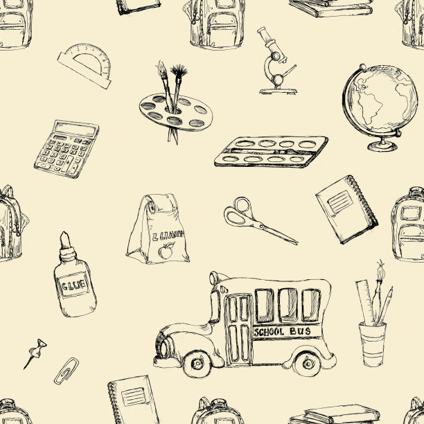 水彩可爱回校复古风格无缝花纹图片下载