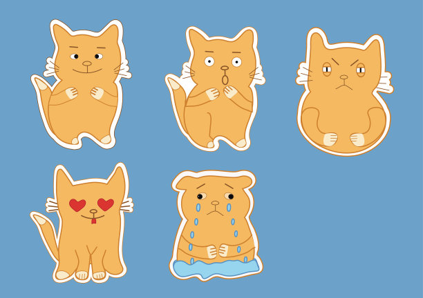 蓝色背景上的红猫贴纸图片下载