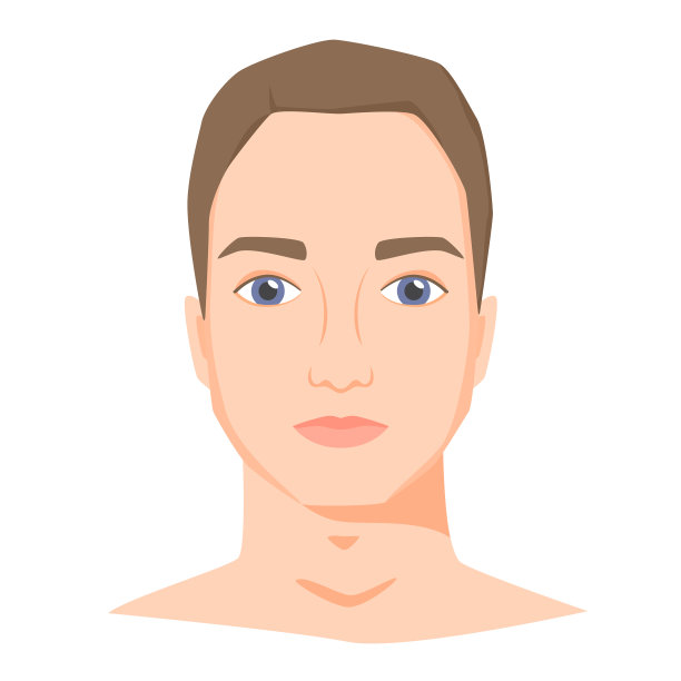 年轻的白人，留着短发。男性肖像黑发在平坦的风格。前视图。向量图片下载