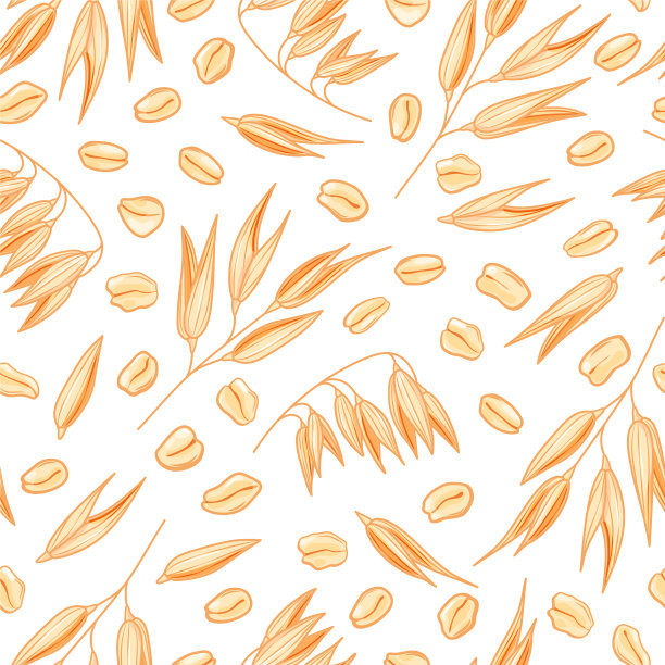 燕麦片和谷粒上的白色花纹无缝衔接图片下载