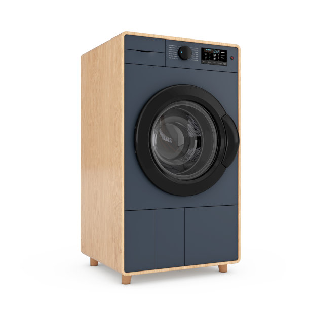 抽象现代时尚优雅的木质洗衣机。三维渲染图片下载