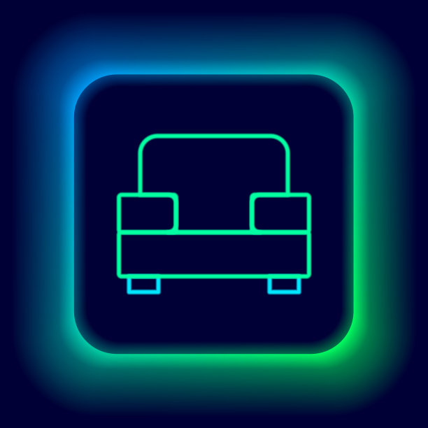 发光的霓虹灯线扶手椅图标孤立在黑色图片下载