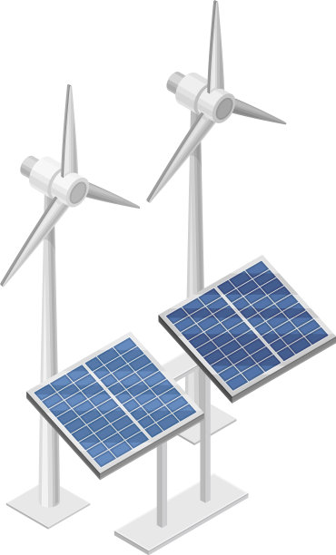 风力发电机和太阳能板作为智慧城市图片下载