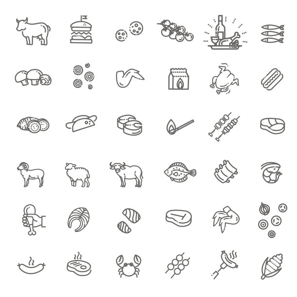 向量线烧烤图标设置在白色背景图片下载