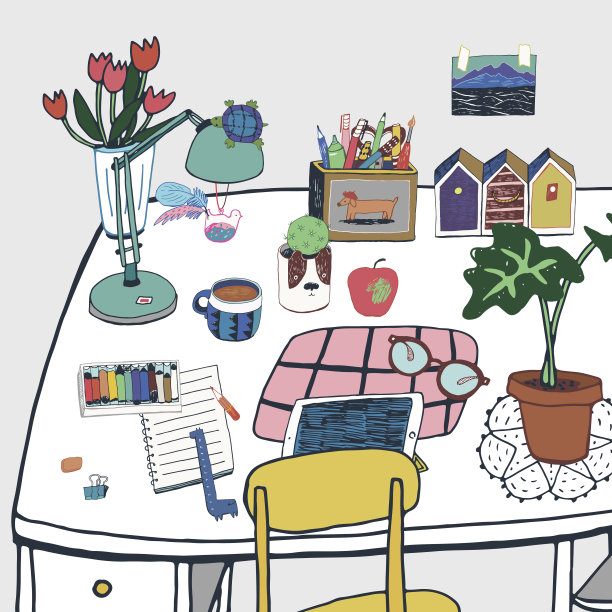 家庭内部物品工作家的地方插图集图片下载