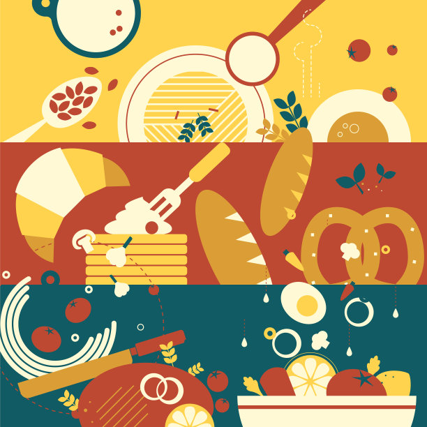 食物在空中飞舞。水平的旗帜图片下载